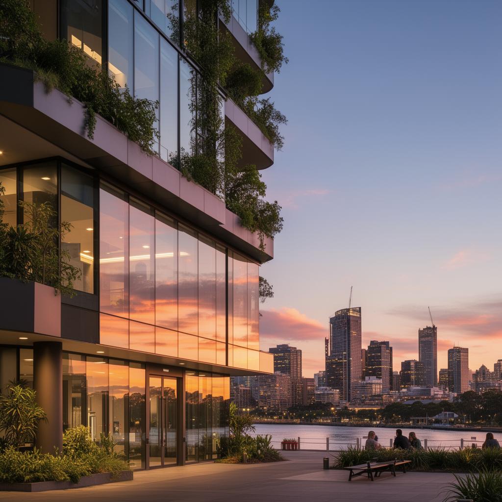Sustainable commercial building in Sydney at dusk